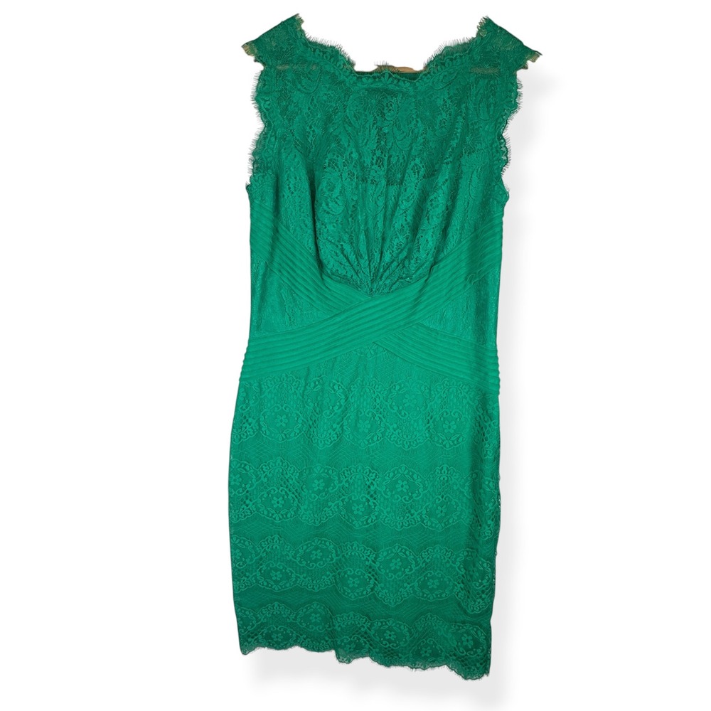 Tadashi Shoji Lace Sheath Dress Size 12 Emerald Green Cocktail Elegant Romantic - Picture 12 of 16